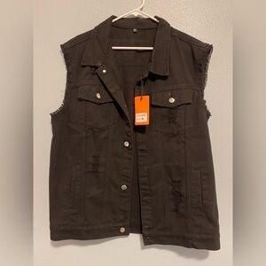Black Sleeveless Denim Vest Unisex XL